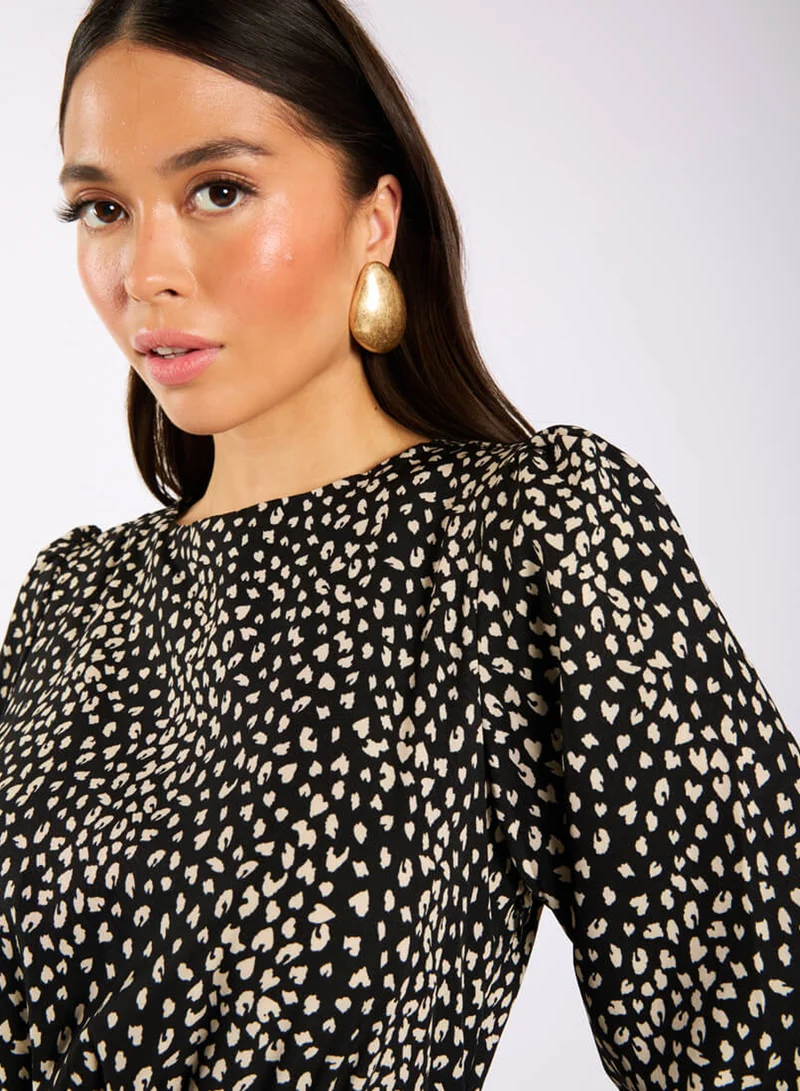 Needs No Label Black Spotty 3/4 Sleeve Midi Dress