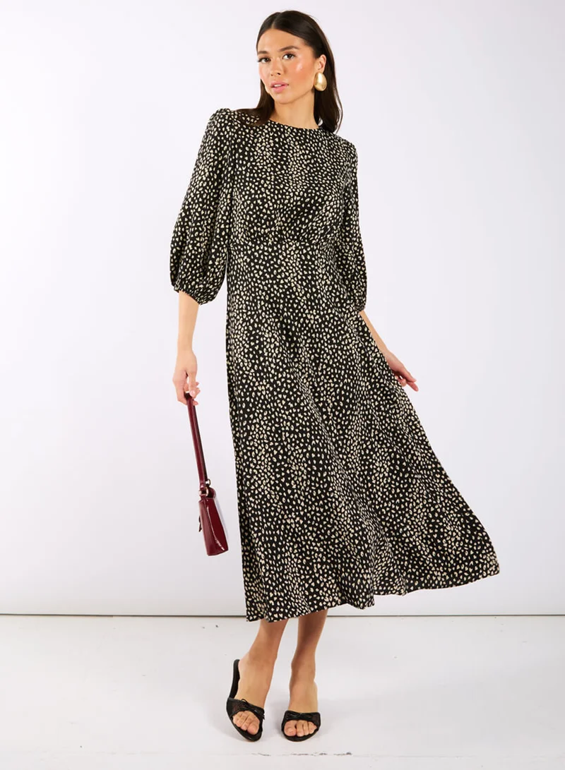 Black Spotty 3/4 Sleeve Midi Dress
