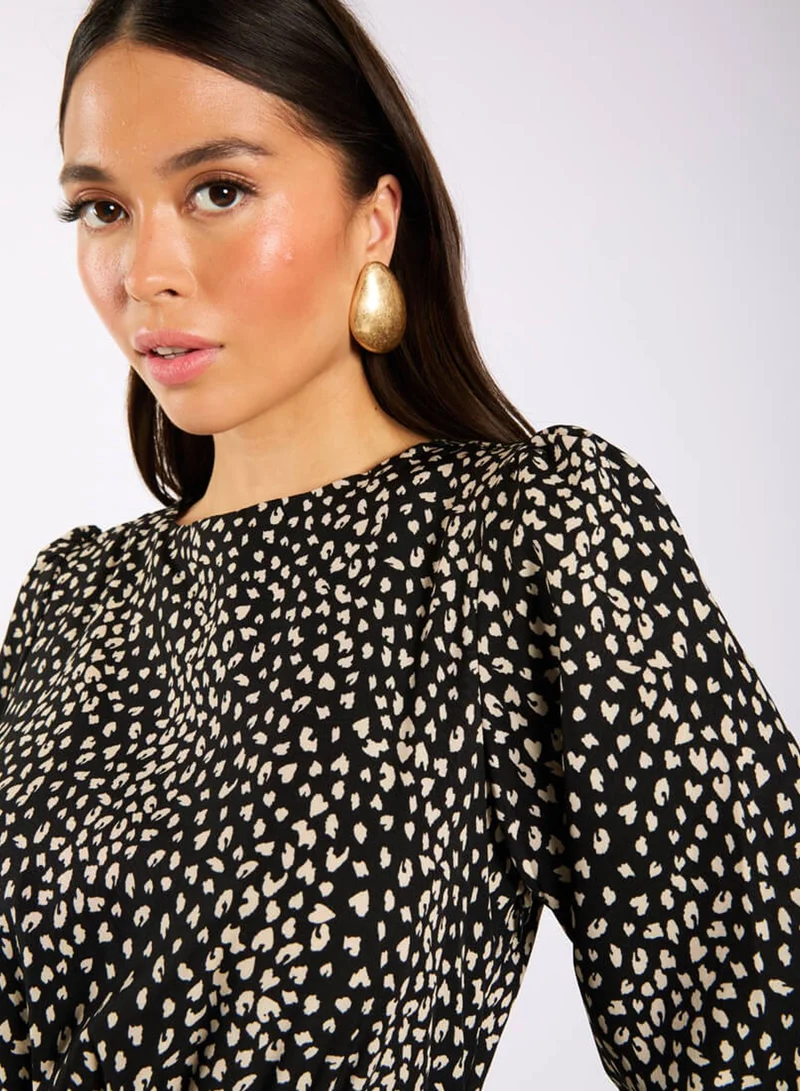Needs No Label Black Spotty 3/4 Sleeve Midi Dress