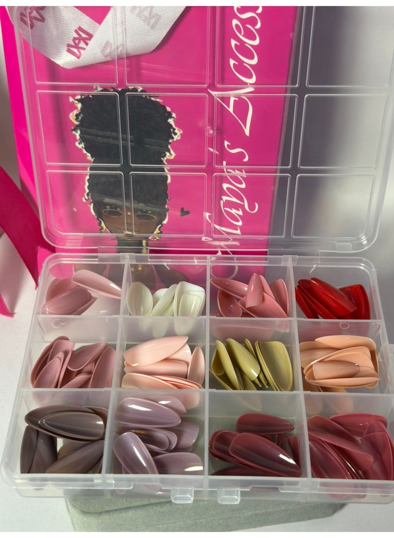 144 قطعة أظافر صناعية دائرية قصيرة ملونة 12 لونًا سادة أظافر صناعية تغطية كاملة مع علبة - Image 1