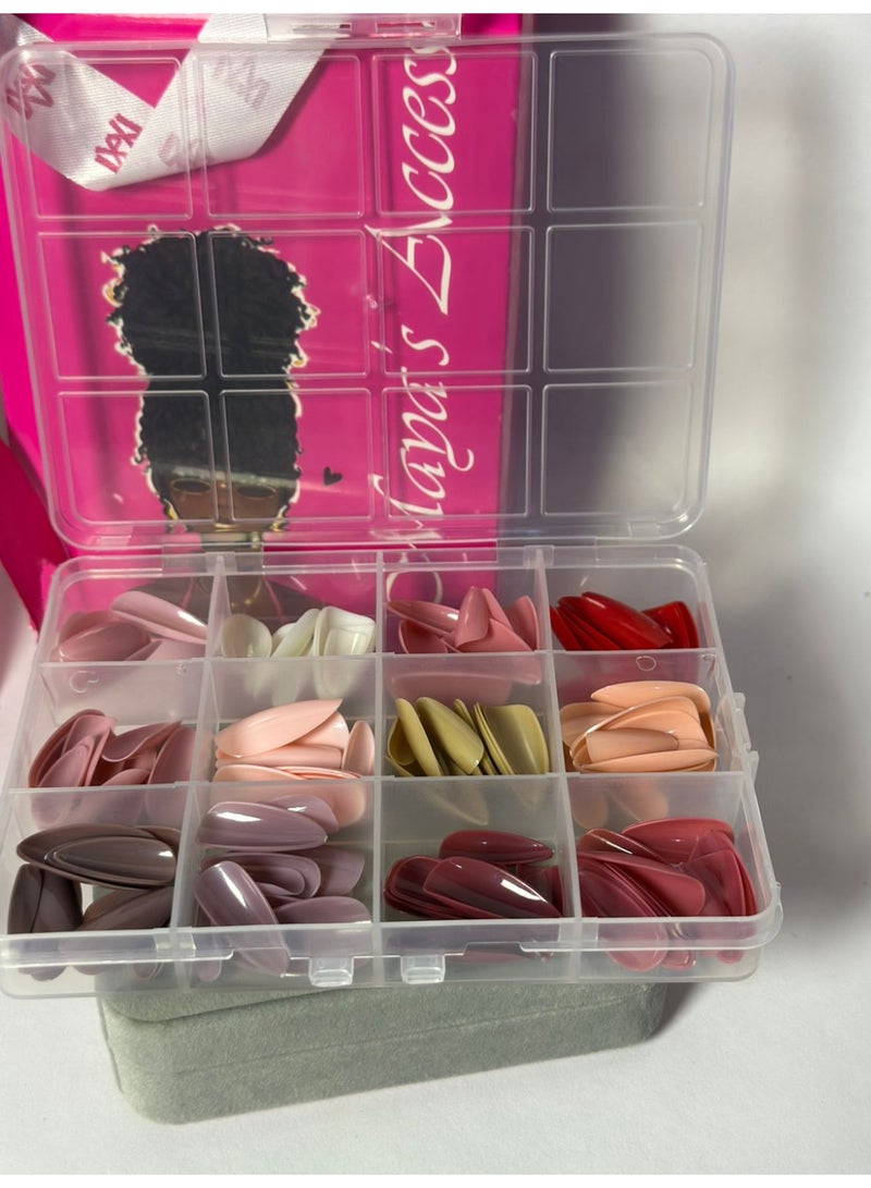 144 قطعة أظافر صناعية دائرية قصيرة ملونة 12 لونًا سادة أظافر صناعية تغطية كاملة مع علبة - Image 2