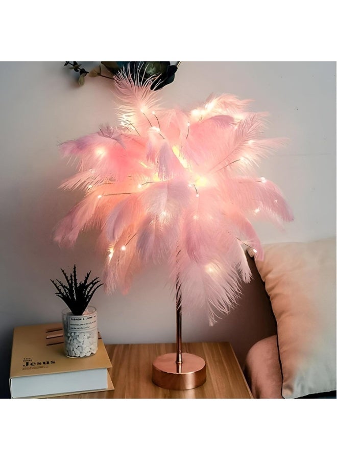 Decorative Feather Night Lamp - Sleek White and Pink LED Light With Remote Control for Nightstands and Special Occasion Ambiance  - Image 1