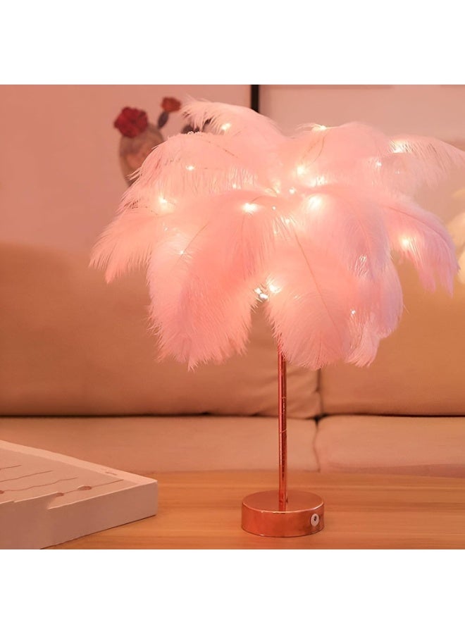 Decorative Feather Night Lamp - Sleek White and Pink LED Light With Remote Control for Nightstands and Special Occasion Ambiance  - Image 3