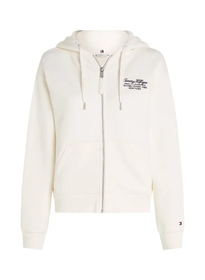TOMMY HILFIGER Women's Logo Zip-Thru Hoody, White - Cotton
