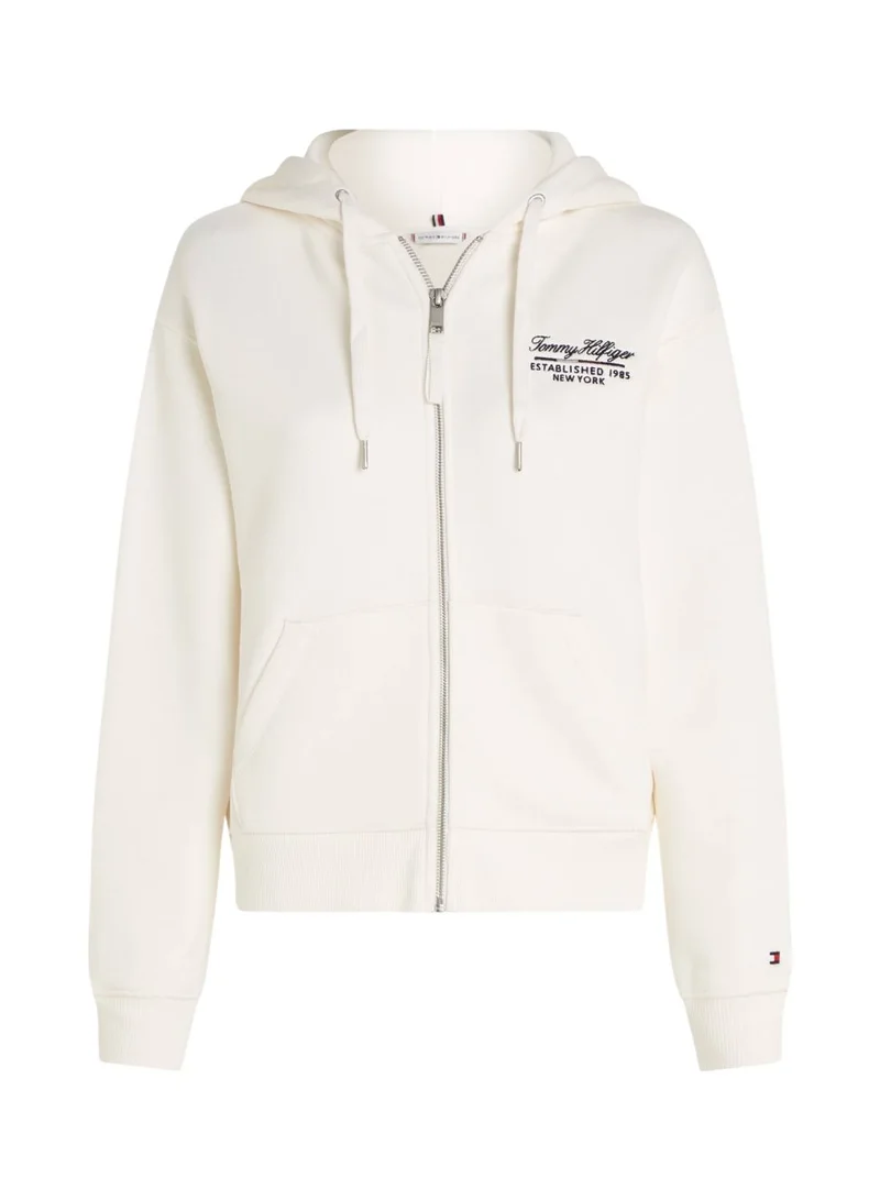 TOMMY HILFIGER Women's Logo Zip-Thru Hoody, White - Cotton