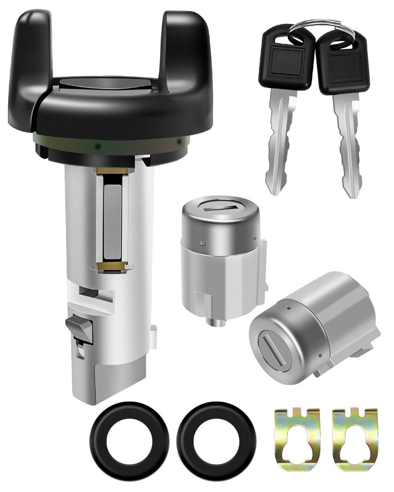 Generic WUMZIJ Ignition Switch Lock Cylinder and Door Lock Cylinder with Keys Compatible with Chevy C/K Pickup GMC Suburban Yukon Tahoe 1995-1997 Replace 702671 702674  - Image 1
