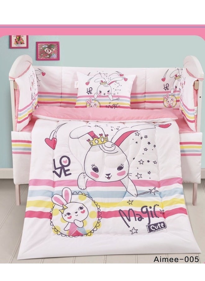 سمارت هوم طقم مفارش سرير أطفال ، مفرش حواجز طقم مكون من لحاف اطفال مقاس 90X145 سم شرشف مطاط 110X160 سم مخده مقاس 35X45 سم حواجز مقاس 33X130 سم حواجز مقاس 33X330 سم  - Image 2