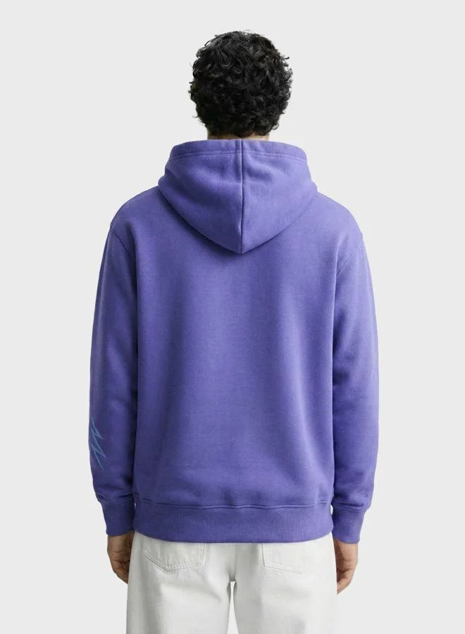 ذا انديان كراج كو Men Relaxed Fit Embroided Crew Neck Full Sleeves Overhead Hooded Sweatshirt