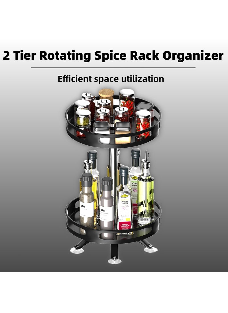 Rotating Spice Rack Organizer for Cabinet Kitchen 2 Tier Large Metal lazy Susan Spinning Turntable Tiered Vertical Storage Rack Self Black