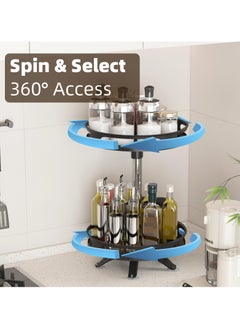 spa luxetique Rotating Spice Rack Organizer for Cabinet Kitchen 2 Tier Large Metal lazy Susan Spinning Turntable Tiered Vertical Storage Rack Self Black  - Image 4