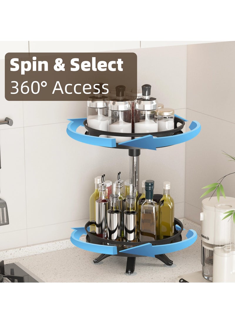 Rotating Spice Rack Organizer for Cabinet Kitchen 2 Tier Large Metal lazy Susan Spinning Turntable Tiered Vertical Storage Rack Self Black