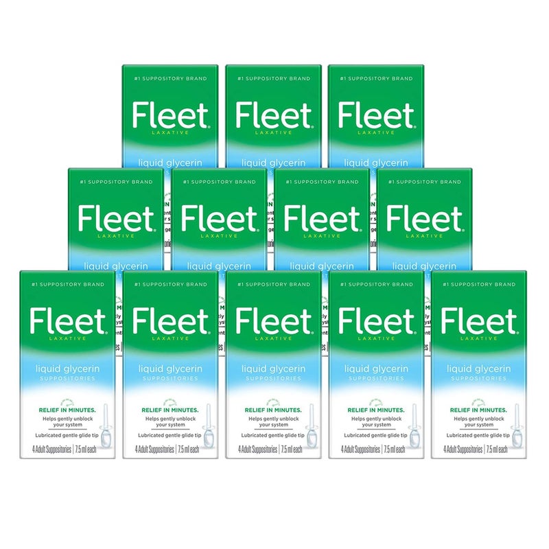 Fleet Liquid Glycerin Suppositories for Adult Constipation, 7.5 mL, 4 Bottles (12 Pack)