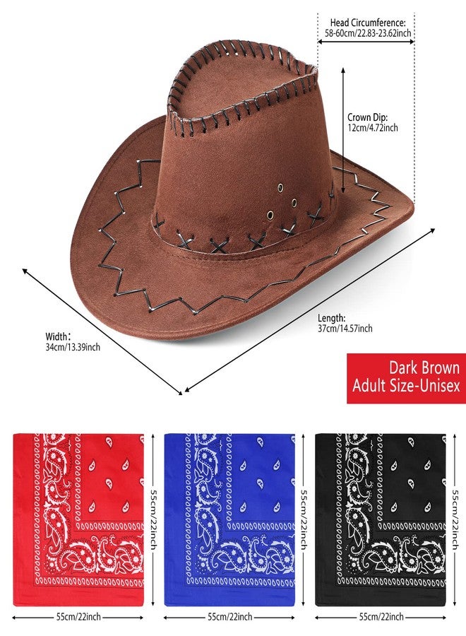 Zhanmai 12 Pieces Cowboy Hats and Bandanas Bulk Western Cowboy Cowgirl Hats Costume Party Favors (Deep Coffee Color) - Image 3