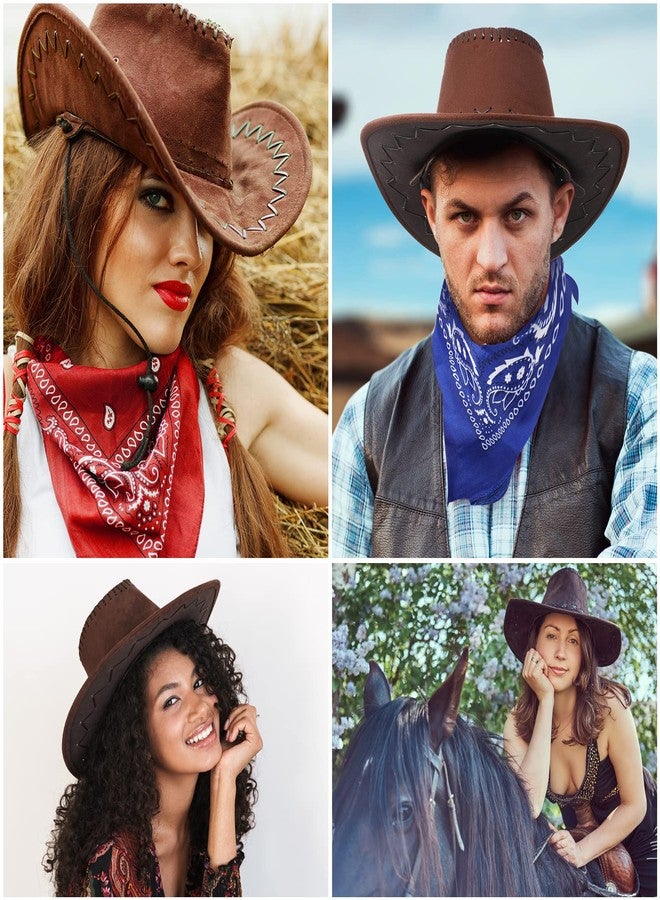 Zhanmai 12 Pieces Cowboy Hats and Bandanas Bulk Western Cowboy Cowgirl Hats Costume Party Favors (Deep Coffee Color) - Image 4