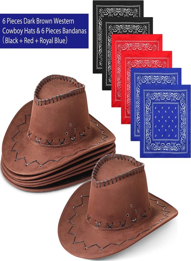 Zhanmai 12 Pieces Cowboy Hats and Bandanas Bulk Western Cowboy Cowgirl Hats Costume Party Favors (Deep Coffee Color) - Image 2