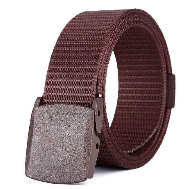 ZORO Men's Nylon Fabric Belt for Men, Plastic Flap Buckle, fits on upto 40 inches waist size (Brown, 1) - Image 1