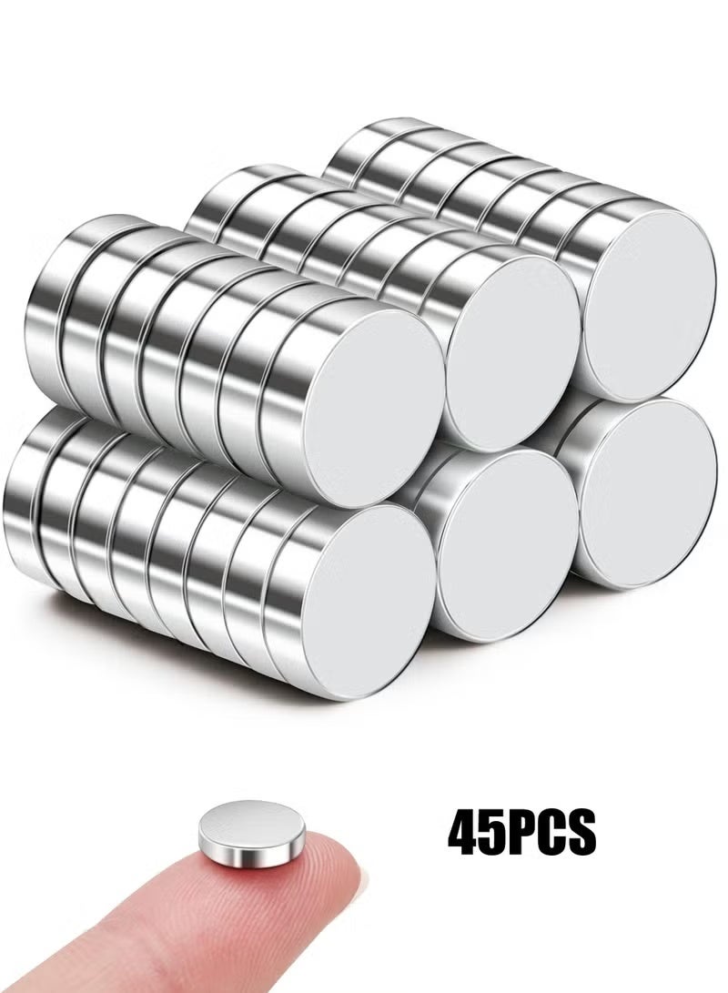 45 Pieces Silver Fridge Magnets, 10x2mm Small Round Fridge Magnets, Multipurpose Premium Neodymium Magnets Office Magnets for Fridge, Whiteboards, Billboards at Home, Kitchen, Office and School - Image 1