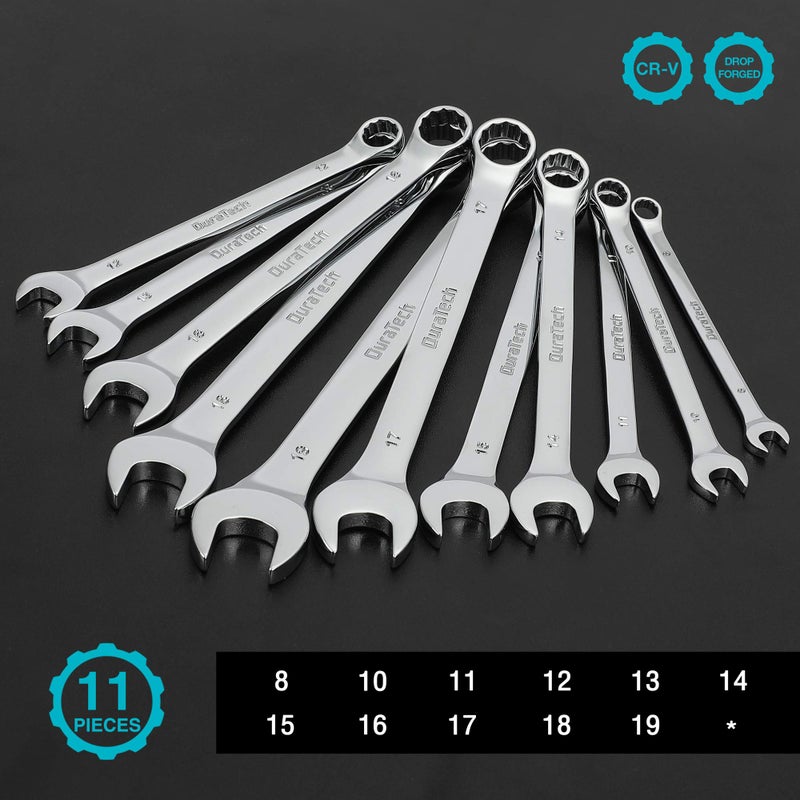 DURATECH Combination Wrench Set, Metric, 11-Piece, 8, 10, 11, 12, 13, 14, 15, 16, 17, 18, 19mm, 12-Point, CR-V Steel, Organized in Wrench Holder - Image 2
