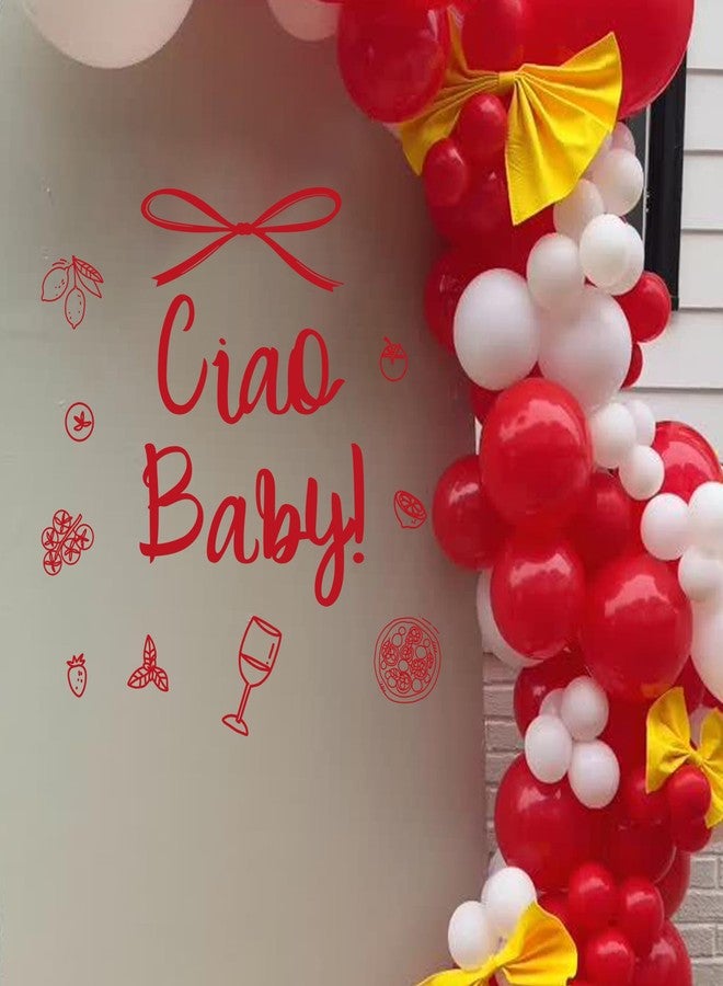 Capiont Ciao Baby Decal - Ciao Bambino Baby Shower Decor,Italian Themed Gender Reveal Party Decor Decal, Wine Tomato Pizza Bow Sign Welcome Baby Party Balloon Arch Backdrop Decal (red ciao Baby) - Image 1
