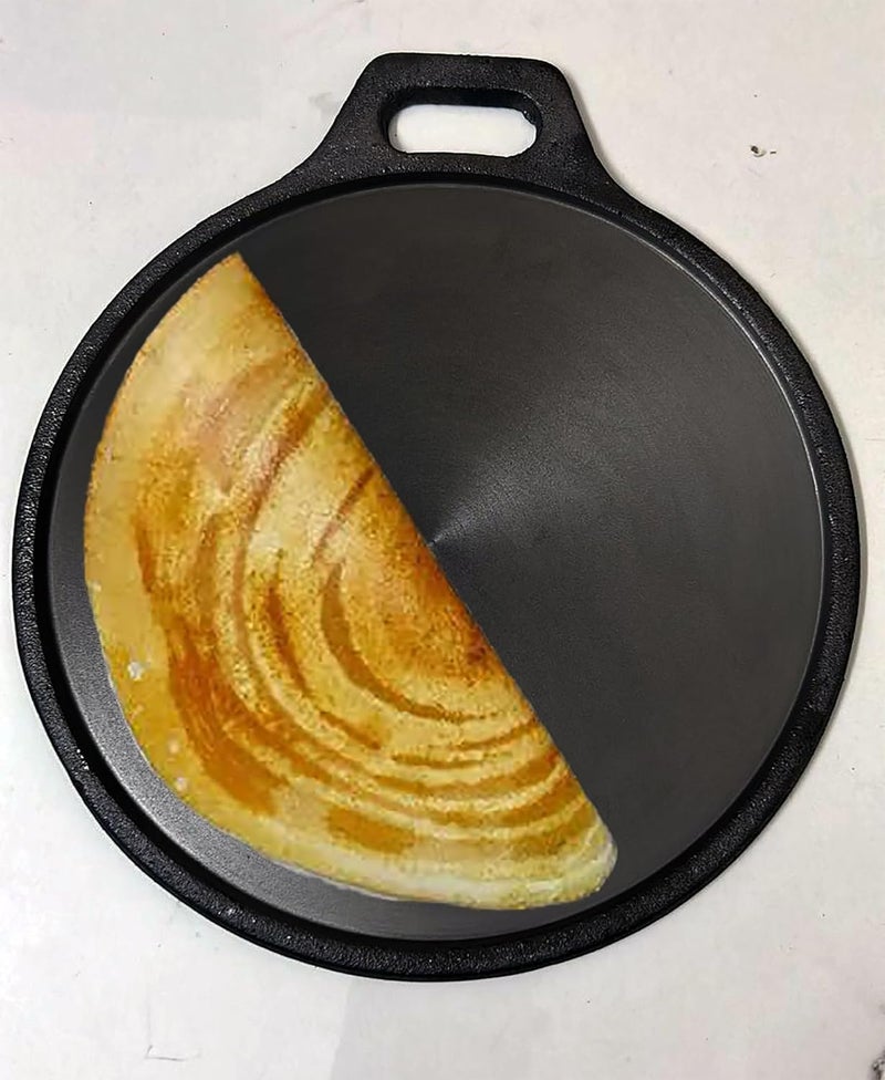 MUD N POT PRE Seasoned CAST Iron DOSA TAWA| Elegant | ROTI PAN| Heritage | 12 INCH Single Handle | 30 CM| Vintage | Pre Seasoned | Smooth Finish | NATUARLLY Polished (Large) - Image 1