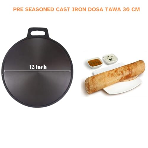 MUD N POT PRE Seasoned CAST Iron DOSA TAWA| Elegant | ROTI PAN| Heritage | 12 INCH Single Handle | 30 CM| Vintage | Pre Seasoned | Smooth Finish | NATUARLLY Polished (Large) - Image 3