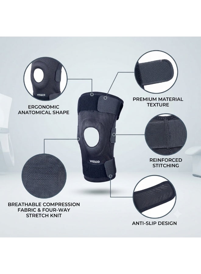 Vissco Functional Knee Support Brace, Compression Knee Sleeve for Pain Relief & Sports, Large, Black, Single - Image 3