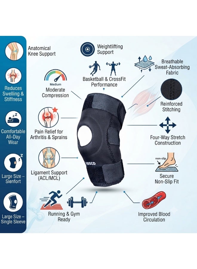 Vissco Functional Knee Support Brace, Compression Knee Sleeve for Pain Relief & Sports, Large, Black, Single - Image 4