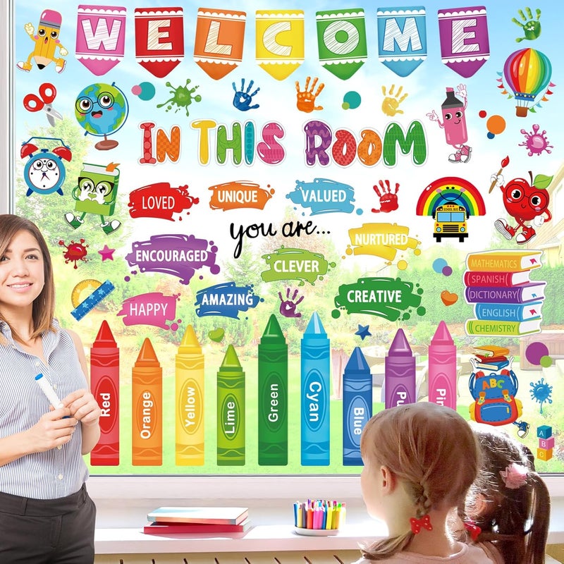 wondever Colorful Pencils Inspirational Quotes Window Clings Back to School Crayon Handprint Glass Sticker Decal Anti Collision Double-Side Static Stickers for Home Glass - Image 2