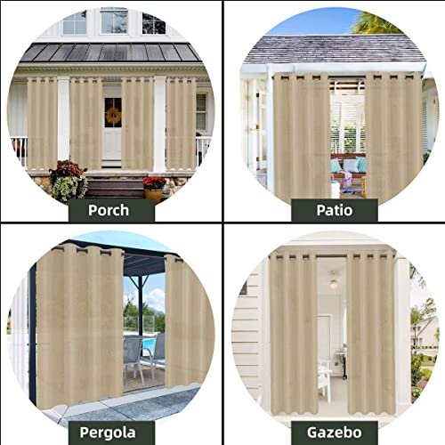 OutdoorLines ستائر خارجية مقاومة للماء للداخل والخارج لحديقة - ستائر خصوصية مانعة للشمس مع حلقات معدنية مقاومة للصدأ، ستائر مقاومة للعوامل الجوية، مقاومة للأشعة فوق البنفسجية لحديقة، شرفة أمامية، برغولا بيج 52W x 84L بوصة 1 قطعة - Image 5
