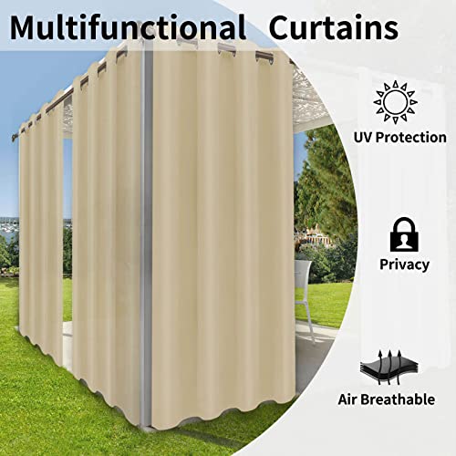 OutdoorLines ستائر خارجية مقاومة للماء للداخل والخارج لحديقة - ستائر خصوصية مانعة للشمس مع حلقات معدنية مقاومة للصدأ، ستائر مقاومة للعوامل الجوية، مقاومة للأشعة فوق البنفسجية لحديقة، شرفة أمامية، برغولا بيج 52W x 84L بوصة 1 قطعة - Image 4