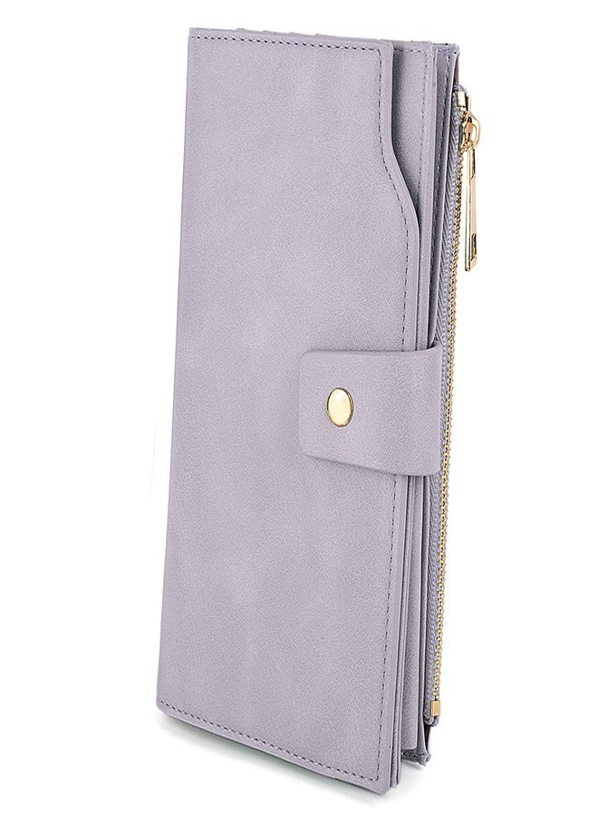 UTO Wallets for Women Wristlet RFID Large Capacity PU Leather Clutch Card Holder Organizer Ladies Purse Strap Thistle Purple - Image 1