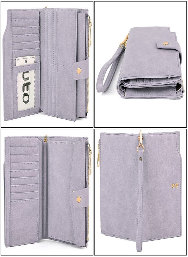UTO Wallets for Women Wristlet RFID Large Capacity PU Leather Clutch Card Holder Organizer Ladies Purse Strap Thistle Purple - Image 4