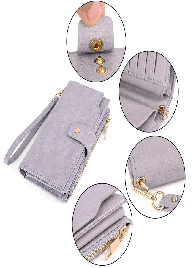 UTO Wallets for Women Wristlet RFID Large Capacity PU Leather Clutch Card Holder Organizer Ladies Purse Strap Thistle Purple - Image 5