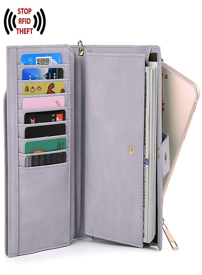 UTO Wallets for Women Wristlet RFID Large Capacity PU Leather Clutch Card Holder Organizer Ladies Purse Strap Thistle Purple - Image 3