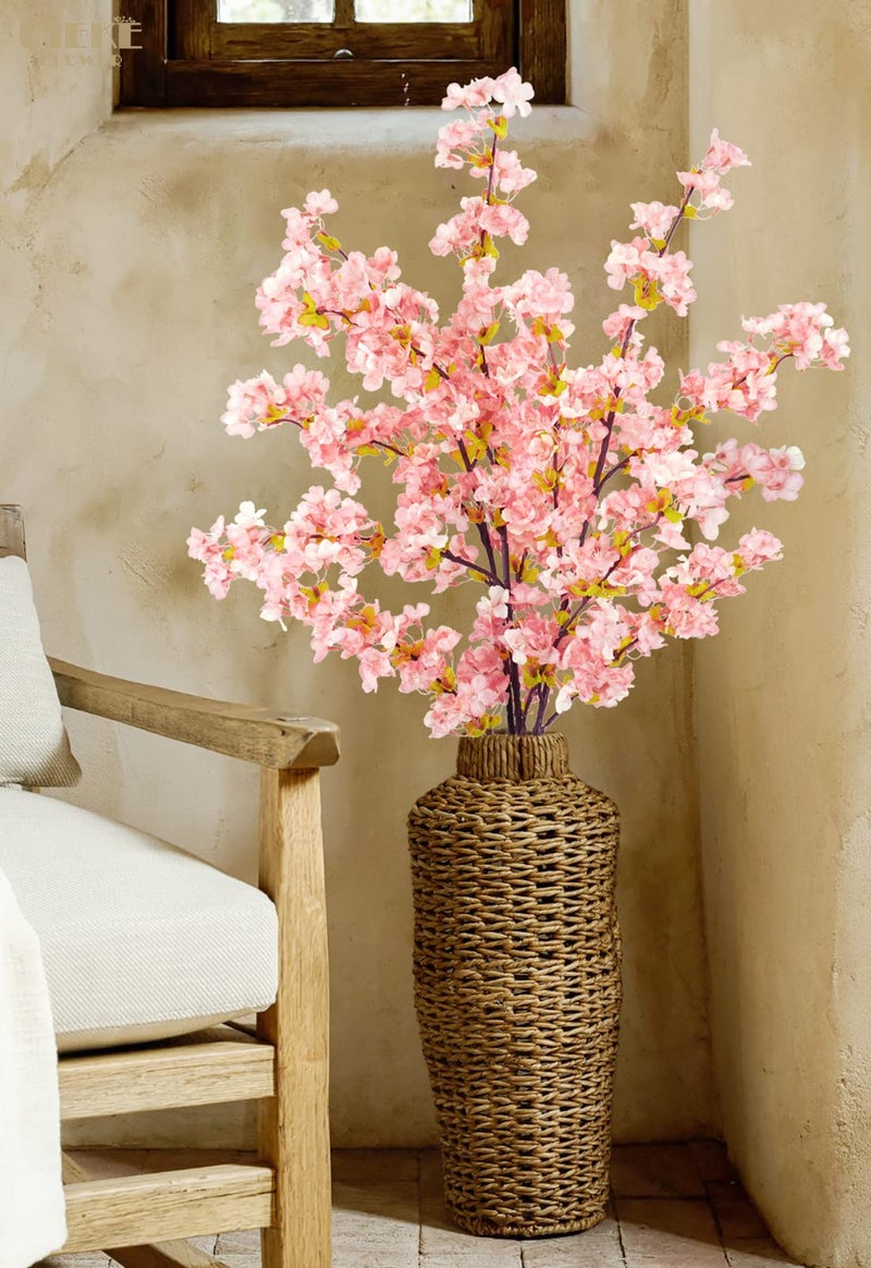 Uieke Silk Cherry Blossom Branches, 39.3in Artificial Cherry Blossom Tree Stems, Fake Plum Blossom Flowers Arrangement for Wedding Home Japanese Decor, Set of 3, Pink - Image 5