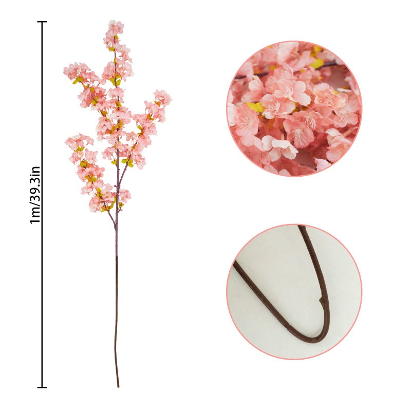 Uieke Silk Cherry Blossom Branches, 39.3in Artificial Cherry Blossom Tree Stems, Fake Plum Blossom Flowers Arrangement for Wedding Home Japanese Decor, Set of 3, Pink - Image 3
