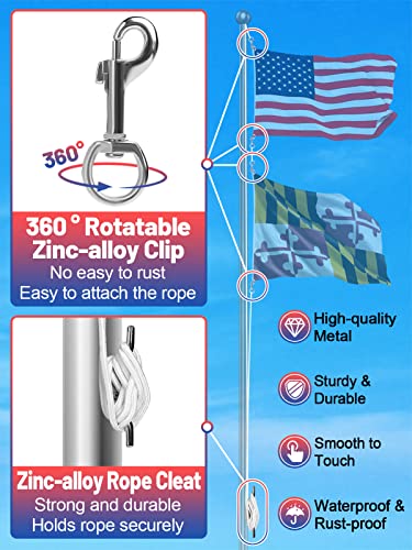 PAMASE Flag Rope and Clips Kit - 100ft Flag Pole Rope Halyard with Cleat Hook & 4 Pcs Swivel Snap Clips for Flagpoles Up to 50ft, Outdoor Porch Flagpoles Repair Replacement Parts Accessories - Image 5