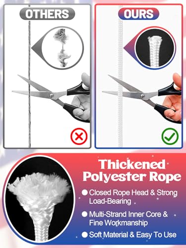 PAMASE Flag Rope and Clips Kit - 100ft Flag Pole Rope Halyard with Cleat Hook & 4 Pcs Swivel Snap Clips for Flagpoles Up to 50ft, Outdoor Porch Flagpoles Repair Replacement Parts Accessories - Image 4