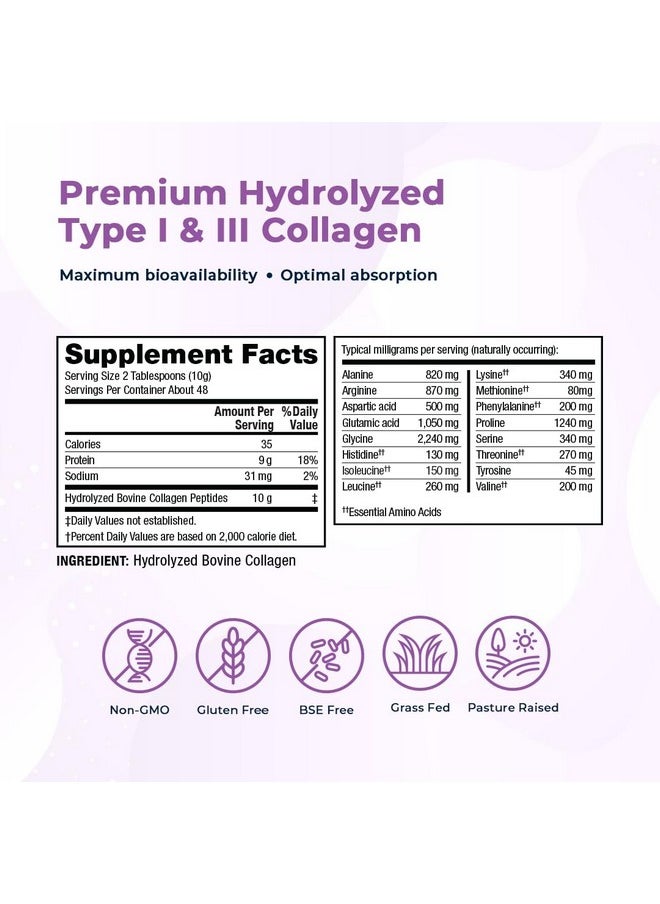 VitaMedica VitaMedica Collagen Peptides Powder for Women & Men - Healthy Hair, Skin, Nails, Bones and Joints - Hydrolyzed Types I & III, Grass-Fed, Pasture-Raised Protein, Zero Sugar - 48 Servings  - Image 4