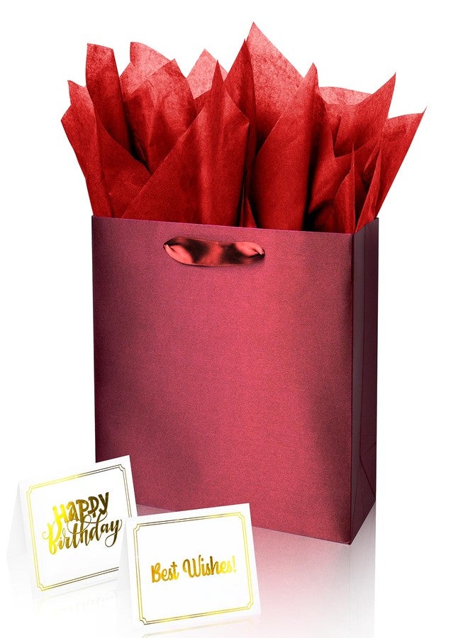Linelglobal Red Gift Bag with Tissue Paper Solid Color Silky for Women Men Boutique, Birthday, Anniversary, Wedding 13" - Image 1