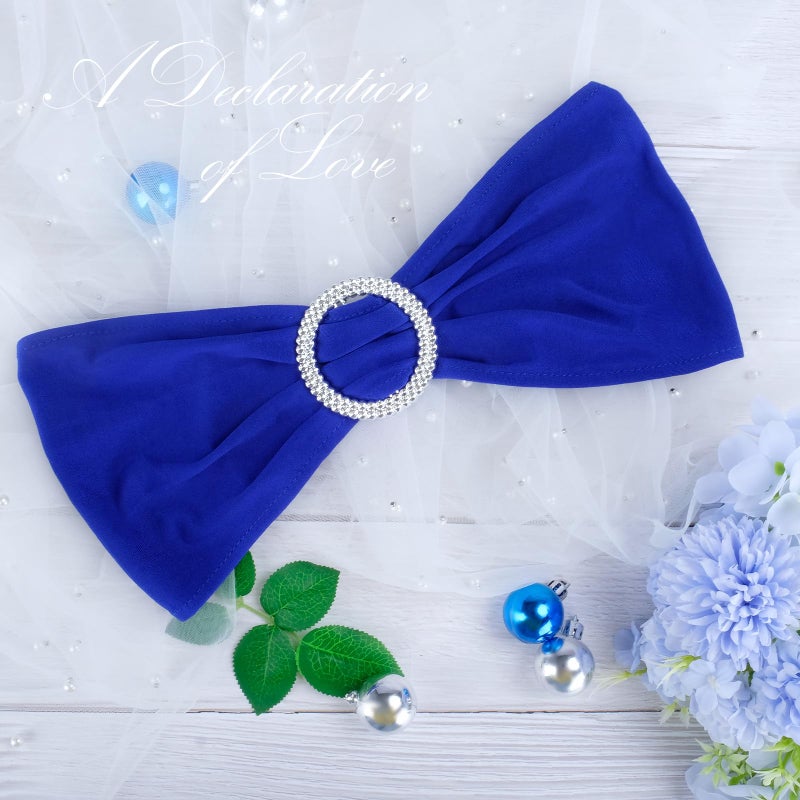 LEBENGURU Royal Blue Spandex Chair Sashes, 30pcs Premium Stretch Bows With Buckle Slider, Universal Elastic Bands for Wedding Party Banquet Decoration - Image 2