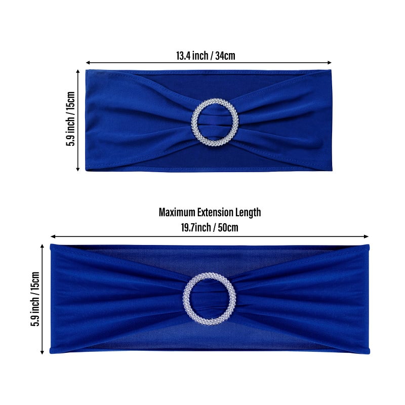 LEBENGURU Royal Blue Spandex Chair Sashes, 30pcs Premium Stretch Bows With Buckle Slider, Universal Elastic Bands for Wedding Party Banquet Decoration - Image 5