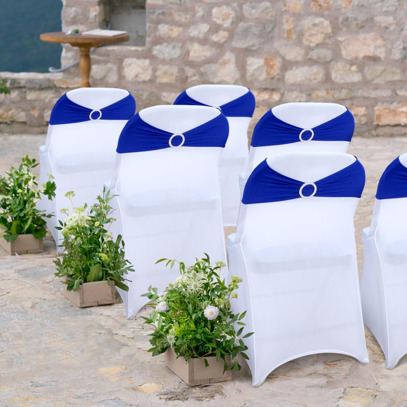 LEBENGURU Royal Blue Spandex Chair Sashes, 30pcs Premium Stretch Bows With Buckle Slider, Universal Elastic Bands for Wedding Party Banquet Decoration - Image 3