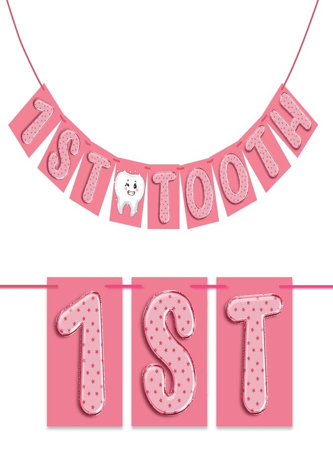 WOBBOX First Tooth Photo Booth Party Props (13 Pcs) with 1st Tooth Bunting Banner, Pink Colour Balloon Font, First Tooth Decoration, First Tooth Decoration Items for Baby, Design 9 (WOBOX1992) - Image 4