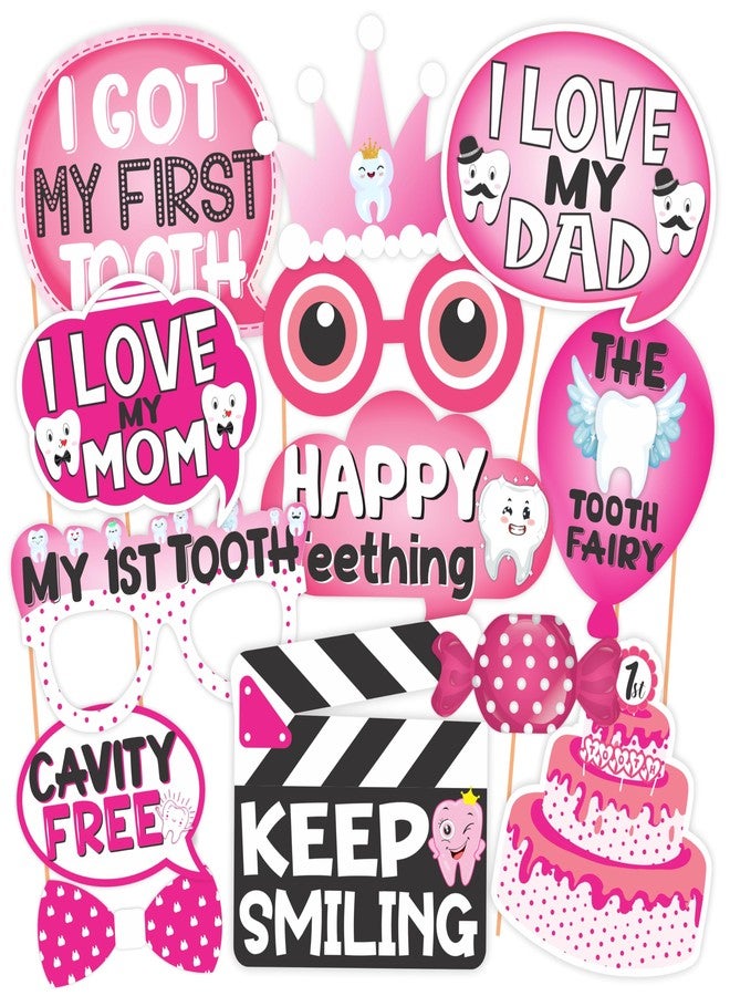 WOBBOX First Tooth Photo Booth Party Props (13 Pcs) with 1st Tooth Bunting Banner, Pink Colour Balloon Font, First Tooth Decoration, First Tooth Decoration Items for Baby, Design 9 (WOBOX1992) - Image 5