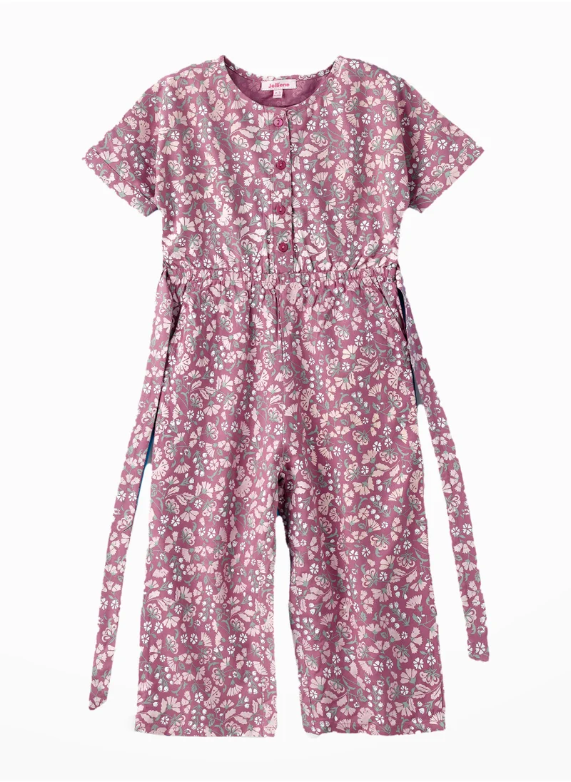 جيلين Blooming Fun: Girls' Viscose Floral Print Jumpsuit