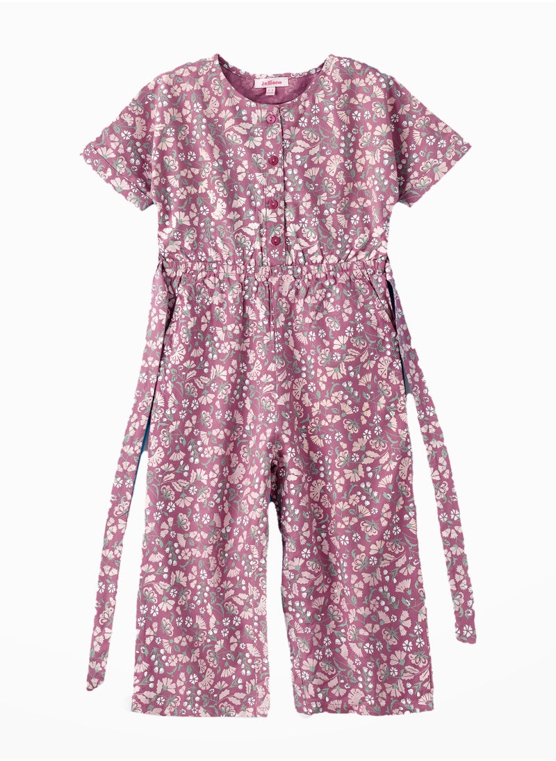 Jelliene Blooming Fun: Girls' Viscose Floral Print Jumpsuit  - Image 1