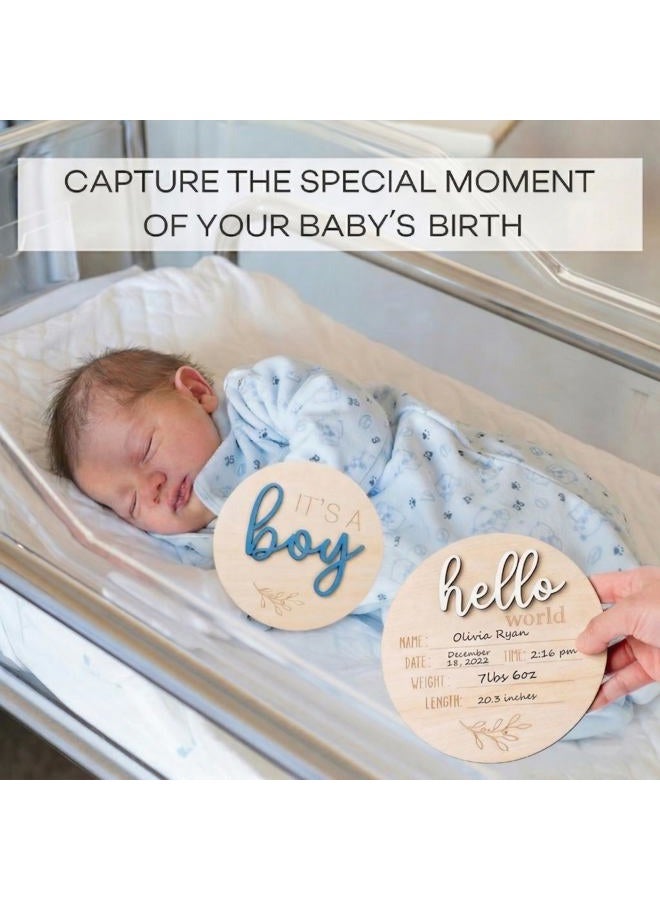 Giftacity Gender Reveal Sign for Baby Birth: 3Pcs It's A Boy Girl & Hello World Announcement Sign for Hospital - Wooden Newborn Welcome Board for New Boys and Girls - Image 3