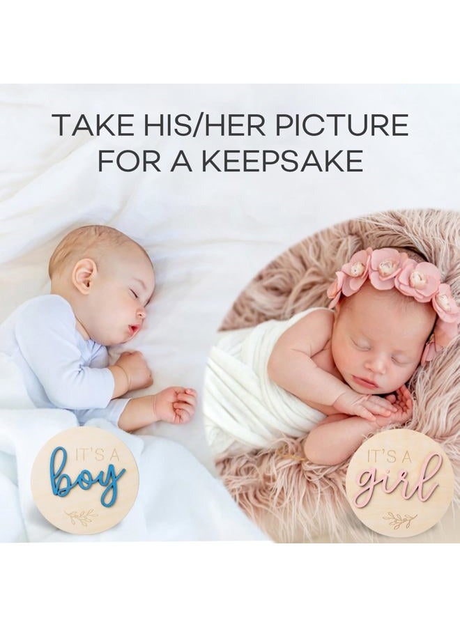 Giftacity Gender Reveal Sign for Baby Birth: 3Pcs It's A Boy Girl & Hello World Announcement Sign for Hospital - Wooden Newborn Welcome Board for New Boys and Girls - Image 2