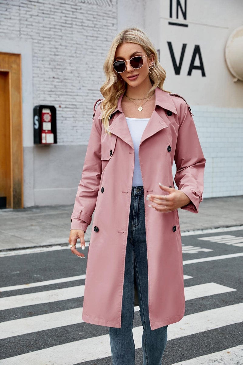 Makkrom Women's Double Breasted Long Trench Coat Windproof Classic Lapel Slim Overcoat with Belt - Image 3